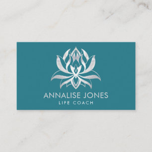 Tarjeta De Visita Elegante flor Pearl Lotus en azul Verde azulado