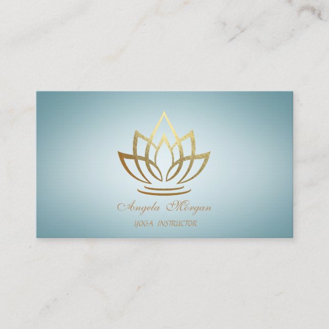 Tarjeta De Visita Elegante Flor Profesional Gold Lotus (Anverso)