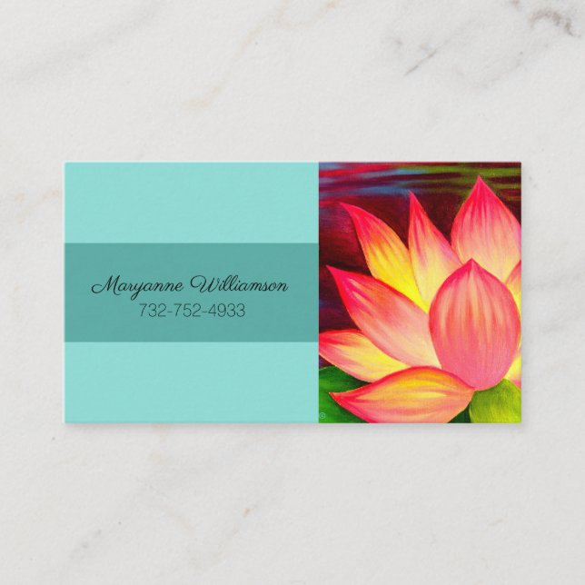 Tarjeta De Visita Elegante flor rosa Verde azulada de Lotus personal (Anverso)