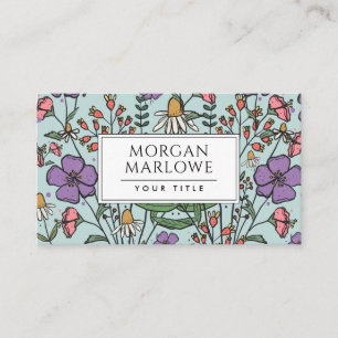 Tarjeta De Visita Elegante flor silvestre de flores botánicas   Boho