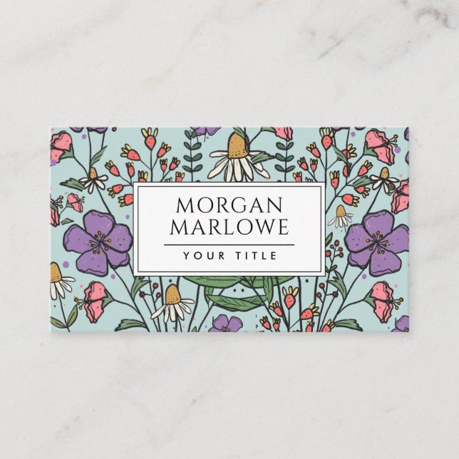 Tarjeta De Visita Elegante flor silvestre de flores botánicas | Boho (Anverso)