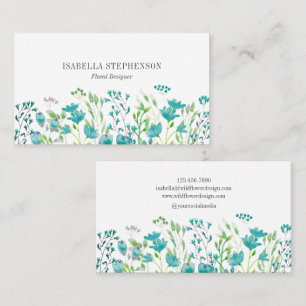 Tarjeta De Visita Elegante Flor Silvestre Verde Acuarela  