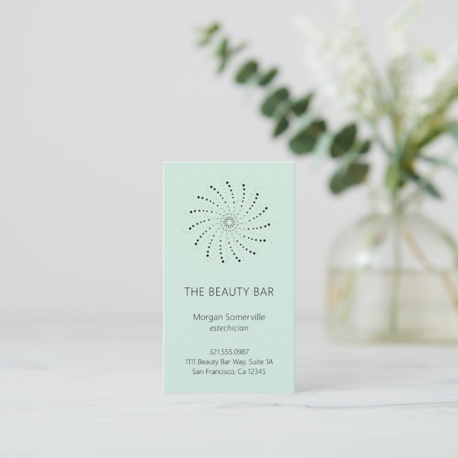 Tarjeta De Visita Elegante Flor Verde Abierto De Mar Moderna (Anverso de pie)