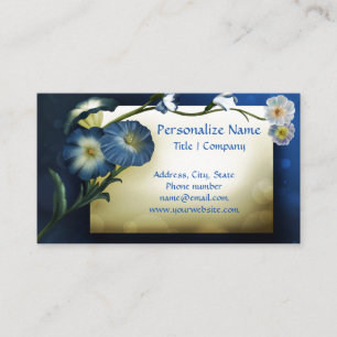 Tarjeta De Visita Elegante Floral Azul Petunias Fondo de Marfil