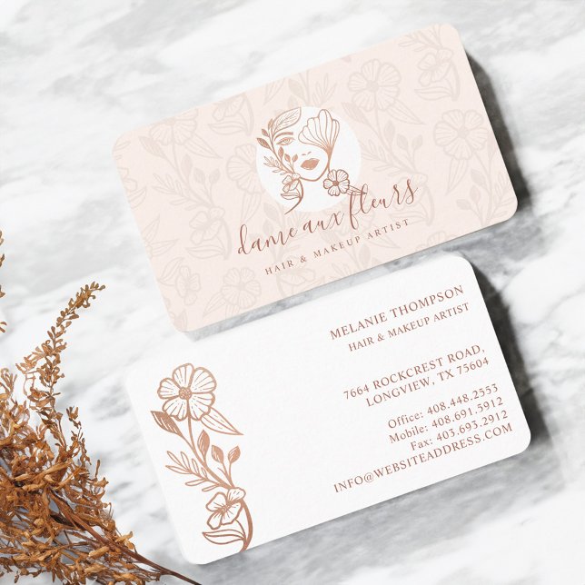 Tarjeta De Visita Elegante Floral Blooming Belleza Mujer Logo Rosa (Elegant Floral Blooming Beauty Woman Logo Pink Business Card)