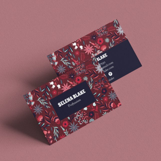 Tarjeta De Visita Elegante floral borgoñona | Moderno y profesional (Subido por el creador)