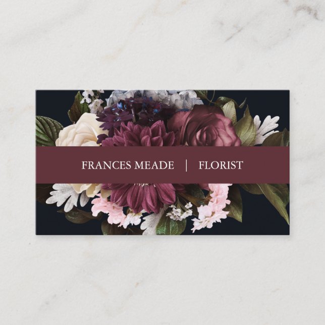 Tarjeta De Visita Elegante floral borgoñona y blanca | (Anverso)