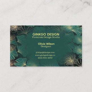 Tarjeta De Visita Elegante Floral Botánico en Verde Azul y Dorado