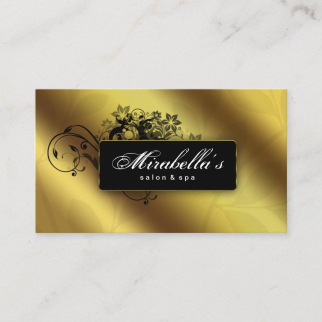 Tarjeta De Visita Elegante Floral Business Card Salon Spa Gold (Anverso)
