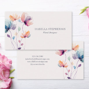 Tarjeta De Visita Elegante Floral de Acuarela de Flores Silvestres 