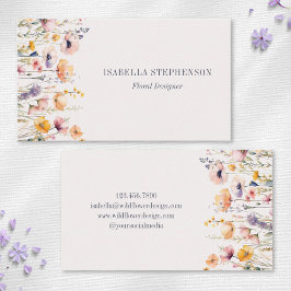 Tarjeta De Visita Elegante Floral de Acuarela de Flores Silvestres