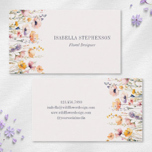 Tarjeta De Visita Elegante Floral de Acuarela de Flores Silvestres 