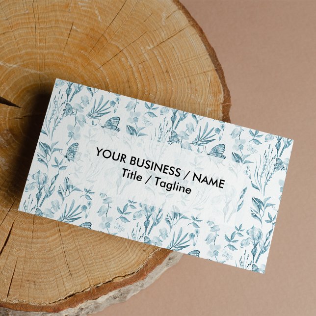 Tarjeta De Visita Elegante floral de mariposa azul pastel (Elegant pastel blue vintage butterfly floral )