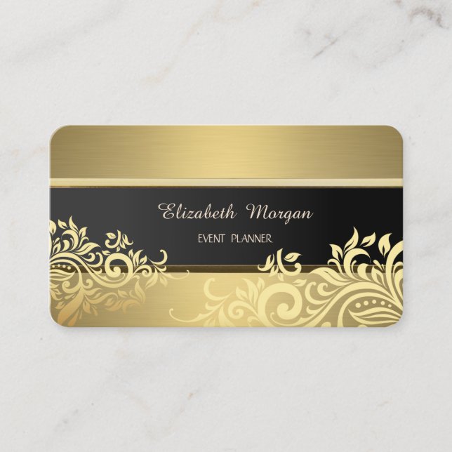 Tarjeta De Visita Elegante floral de oro de lujo (Anverso)
