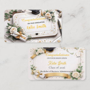 Tarjeta De Visita Elegante Floral Dorado Felicitaciones por Graduaci