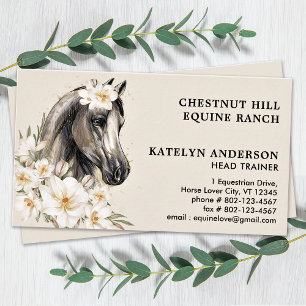 Tarjeta De Visita Elegante floral ecuestre personalizada caballo ecu