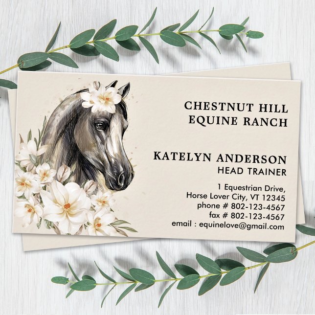 Tarjeta De Visita Elegante floral ecuestre personalizada caballo ecu (Subido por el creador)