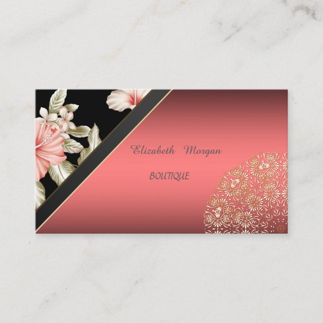 Tarjeta De Visita Elegante floral, encaje, (Anverso)