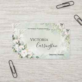 Tarjeta De Visita Elegante Floral Gold Green Script Profesional