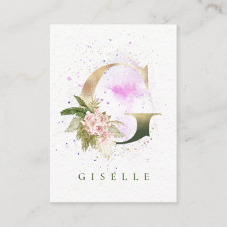 Tarjeta De Visita Elegante Floral Gold Letra color agua rosada Splas