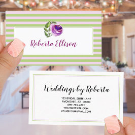 Tarjeta De Visita Elegante Floral Green Lilac Rayas horizontales