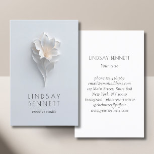Tarjeta De Visita Elegante Floral Minimalista Blanco Azul
