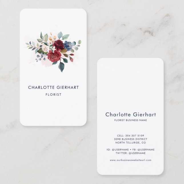Tarjeta De Visita Elegante floral moderna (Anverso / Reverso)