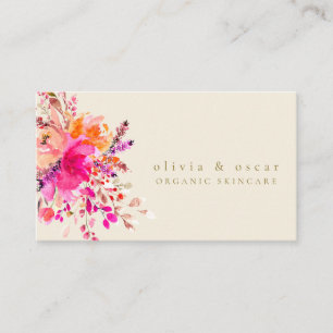 Tarjeta De Visita Elegante Floral Moderna de Acuarela Rosa Belleza