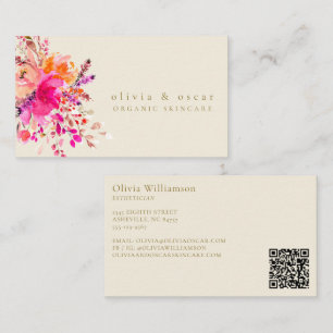 Tarjeta De Visita Elegante Floral Moderna de Acuarela Rosa Belleza Q