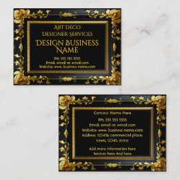 Tarjeta De Visita Elegante Floral Moderna Dorado Negro Ornamentado