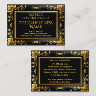 Tarjeta De Visita Elegante Floral Moderna Dorado Negro Ornamentado
