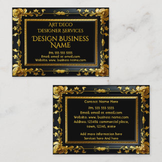 Tarjeta De Visita Elegante Floral Moderna Dorado Negro Ornamentado