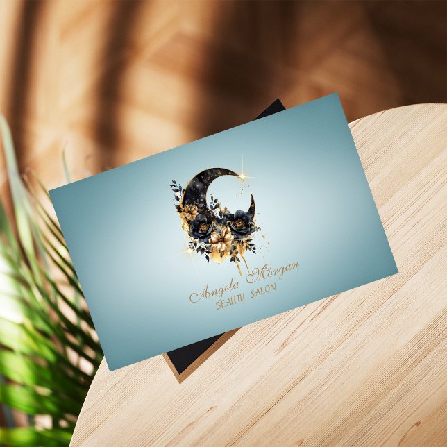 Tarjeta De Visita Elegante Floral Moon Blue (Subido por el creador)