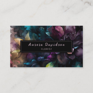 Tarjeta De Visita Elegante Floral oscura sobre negro