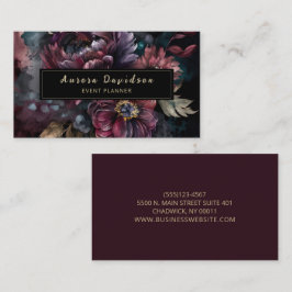 Tarjeta De Visita Elegante Floral oscura sobre negro