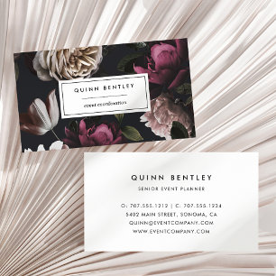 Tarjeta De Visita Elegante Floral oscura sobre negro