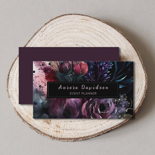 Tarjeta De Visita Elegante Floral oscura sobre negro