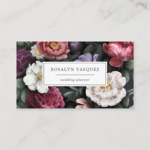 Tarjeta De Visita Elegante Floral Oscuro Vintage sobre Negro