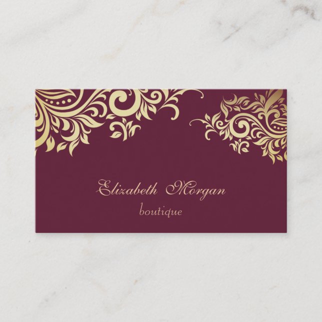 Tarjeta De Visita Elegante Floral profesional de oro (Anverso)