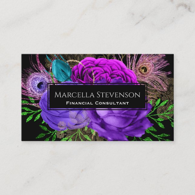 Tarjeta De Visita Elegante Floral Púrpura Fuchsia Rosa (Anverso)