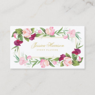 Tarjeta De Visita Elegante Floral Púrpura Rosa Dulce Pea Vintage