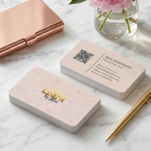 Tarjeta De Visita Elegante Floral Rosa Oro Marca de Lujo Femenina