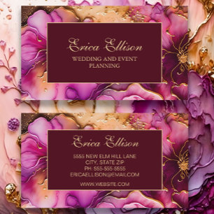 Tarjeta De Visita Elegante Floral Rosa Púrpura Burdeos Dorado 