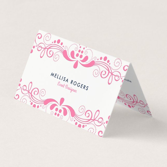 Tarjeta De Visita Elegante Floral Rosa Swirls Lace (Anverso)