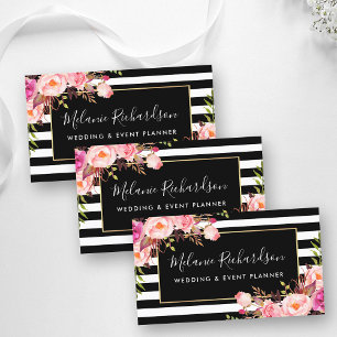 Tarjeta De Visita Elegante floral rosa trenzado negro moderno
