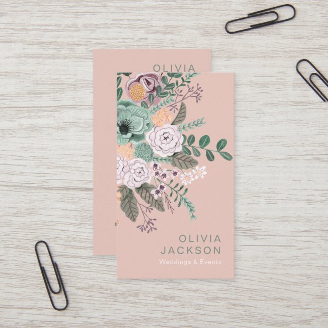 Tarjeta De Visita Elegante floral rústica  (Anverso/Reverso In Situ)