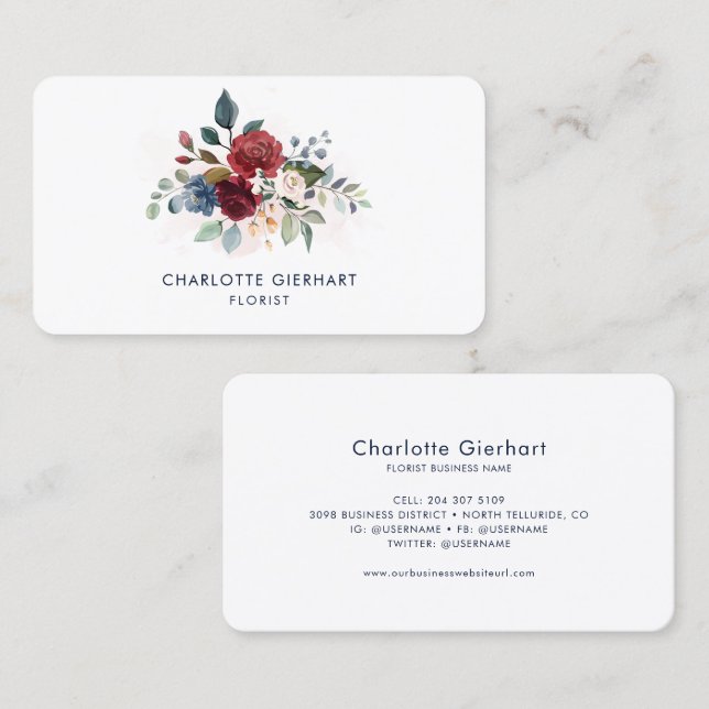 Tarjeta De Visita Elegante Floral Simple (Anverso / Reverso)