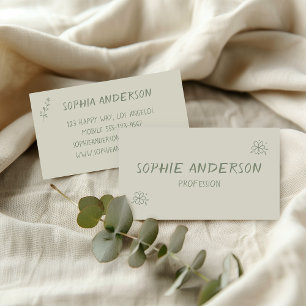 Tarjeta De Visita Elegante Floral Verde Menta Minimalista