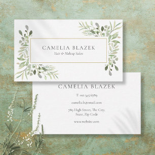 Tarjeta De Visita Elegante Floral Verde Profesional