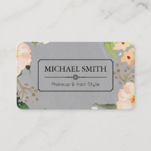 Tarjeta De Visita Elegante Floral Vintage elegante de maquillaje y c